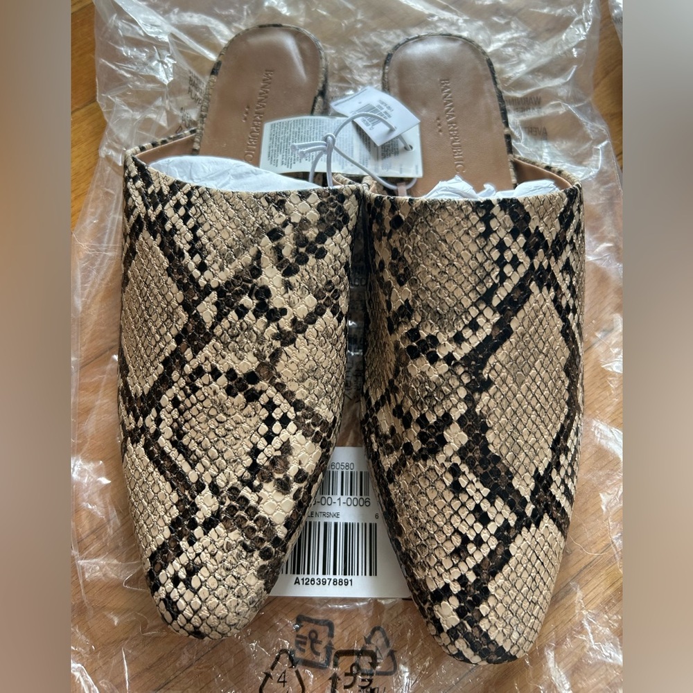 Banana Republic Snakeskin Mules - Black and Tan